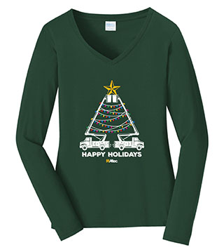 Holiday Bucket Truck Ladies' Long Sleeve V-Neck  Tee