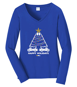 AL2-LPC450VLS-DTFHBT - Holiday Bucket Truck Ladies' Long Sleeve V-Neck  Tee
