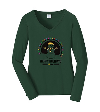 Holiday Hardhat Snowman Ladies' Long Sleeve V-Neck Tee